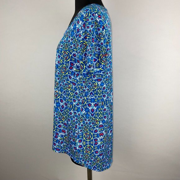 LuLaRoe Classic T S Multicolor Blue Yellow Red White Patterned Top - Picture 4 of 7